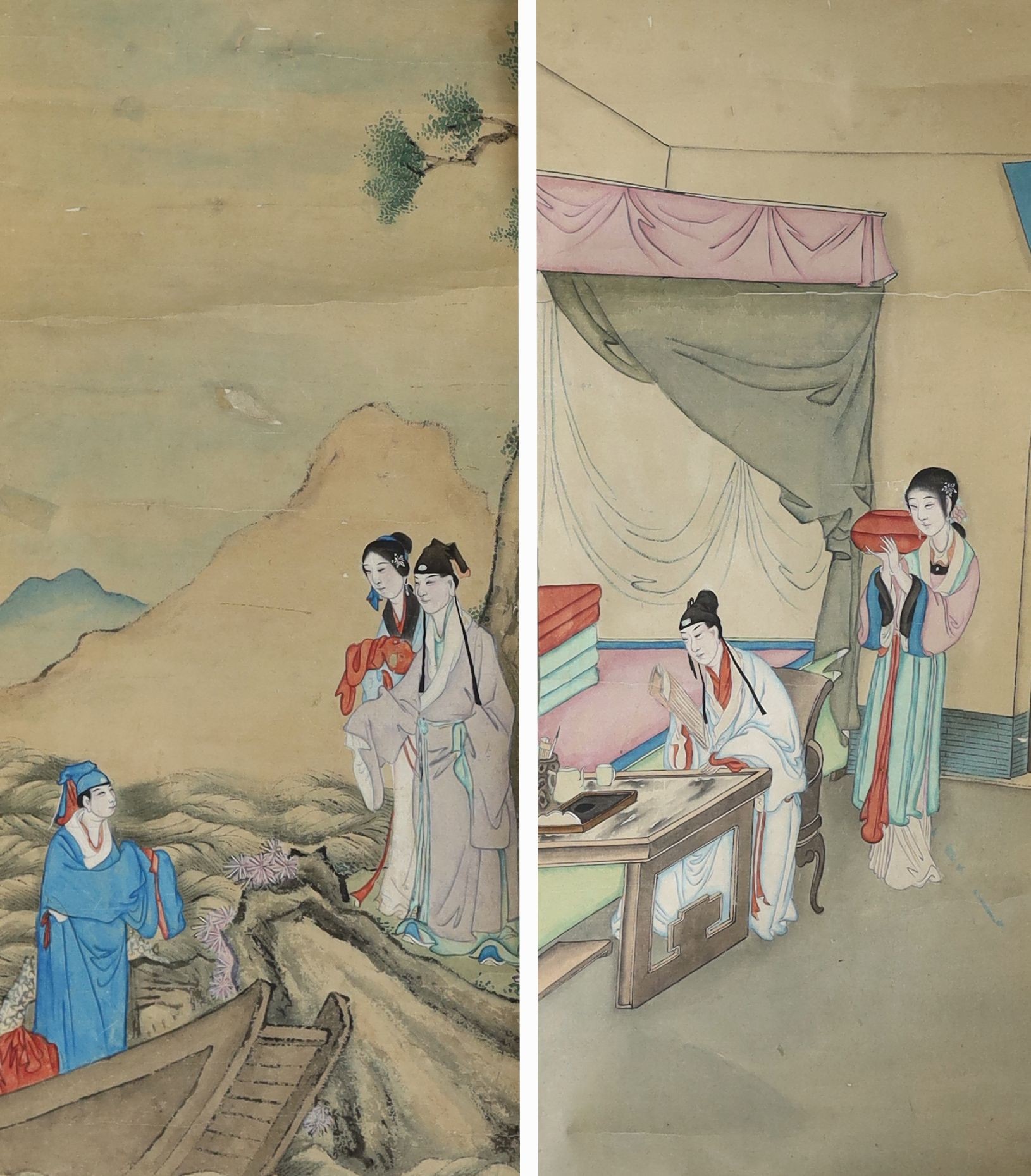 A pair of Chinese scrolls, watercolour on paper, late 19th/early 20th century, image cm x cm